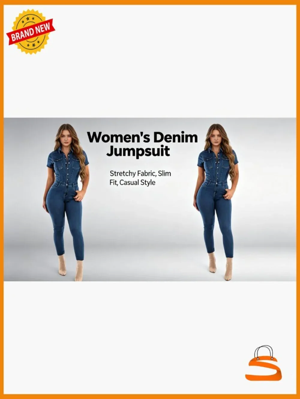 Slim Fit Denim Jumpsuit with Pockets Button Down Long Sleeve Romper